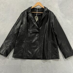 Risissida Faux Leather Jacket Womens Large Button Up Blazer Grunge Goth Western